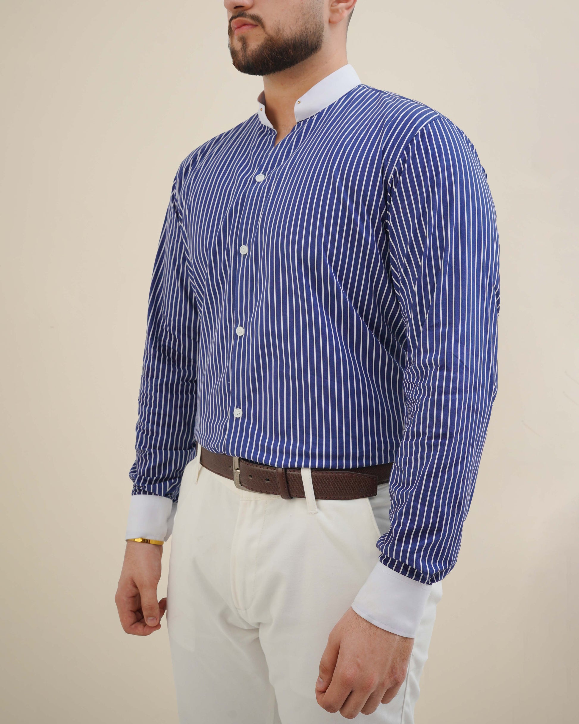 Striped pin collar pinstripe shirt